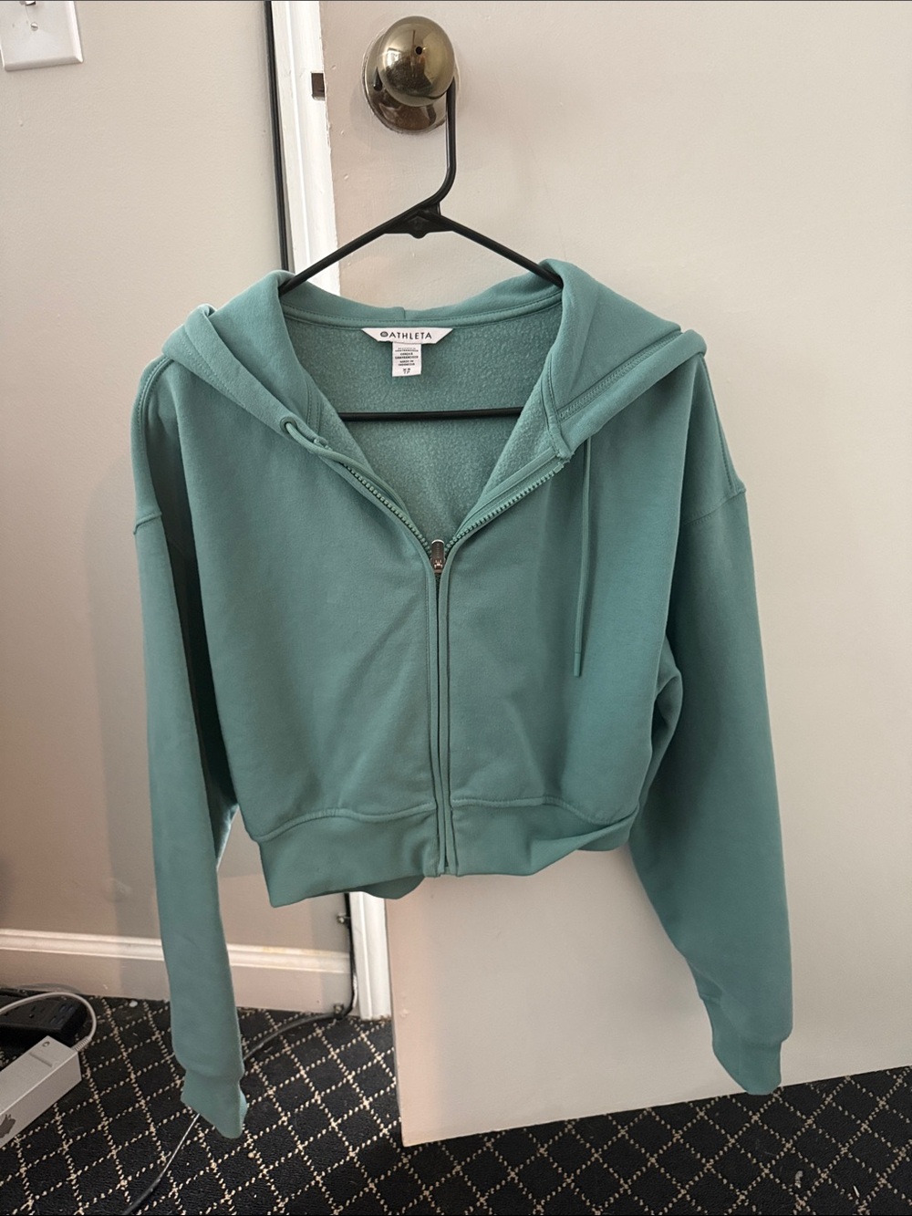 Athleta Teal-Green Cropped Zip Hoodie